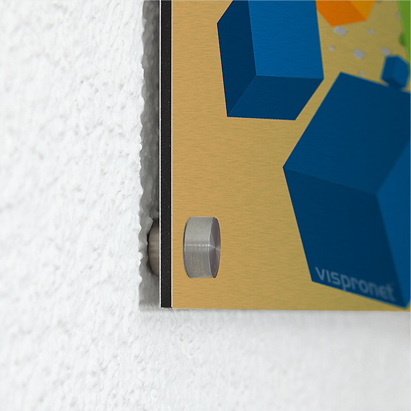 Poster with stainless steel wall spacers, wall distance 5 mm