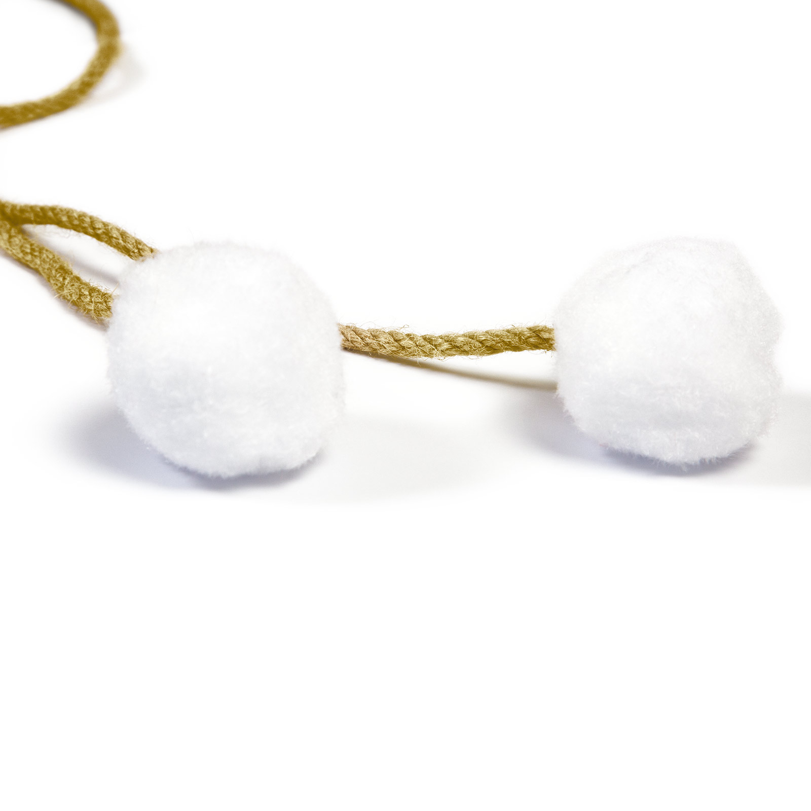 Cord with white pom-poms for tying