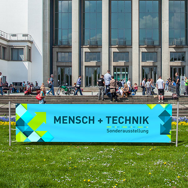 Trade fair advertising with banner (height 100 cm) including tension post set