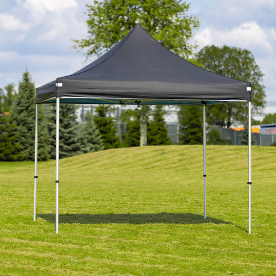 Tent canopy – exterior view; outer surface in plain black (opaque coating)