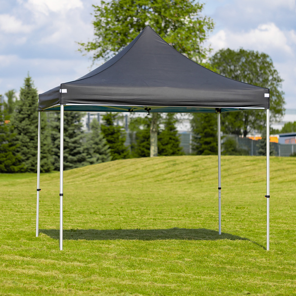 Tent canopy – exterior view; outer surface in plain black (opaque coating)