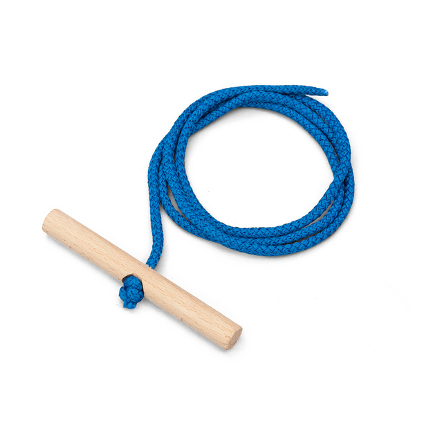 Blue pull rope with wooden knob, for toboggans and sleds