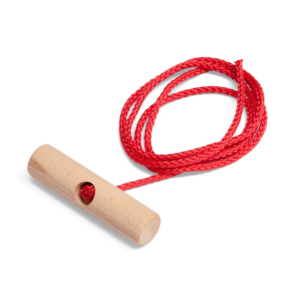 Red pull cord with wooden knob