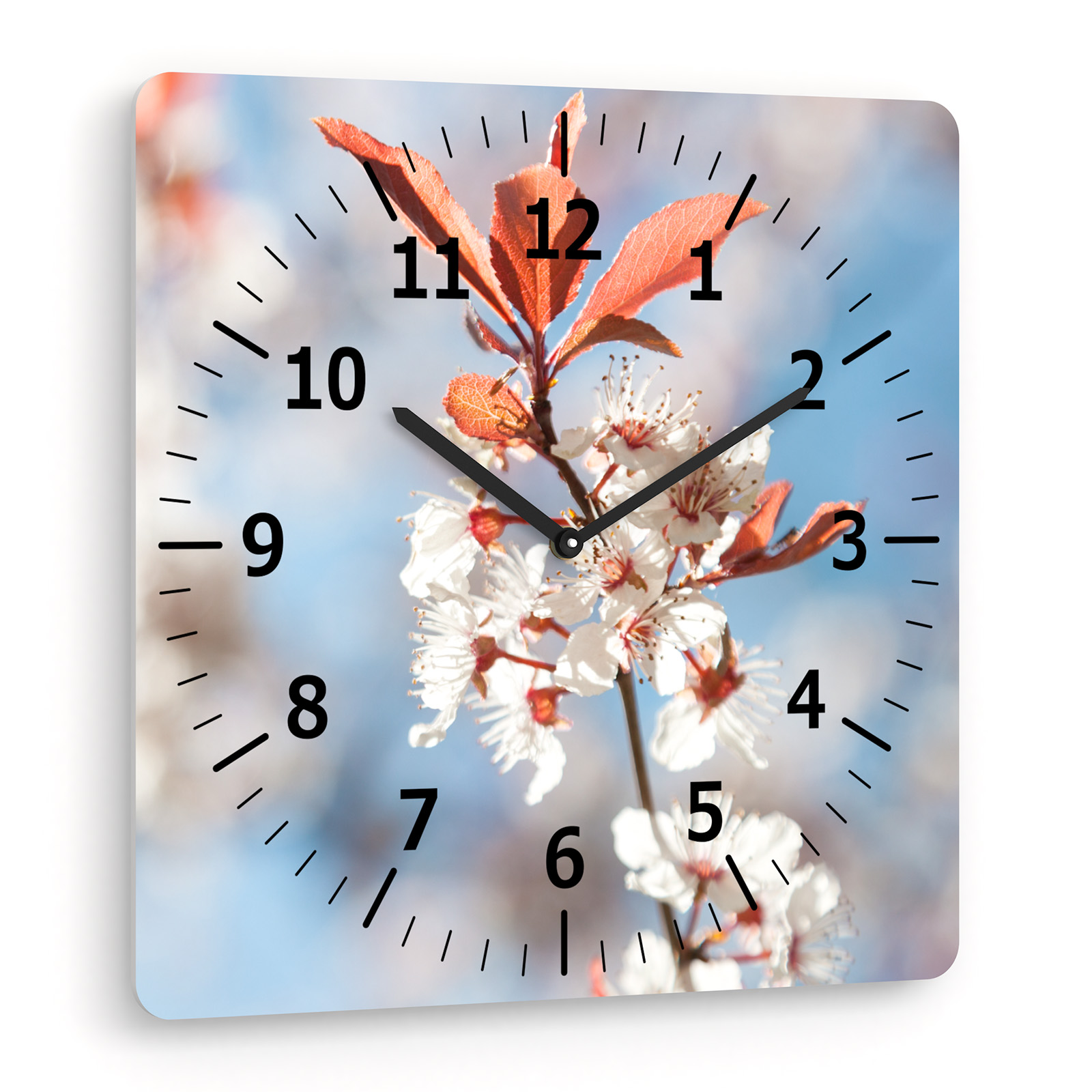 Square wall clock with apple blossom motif