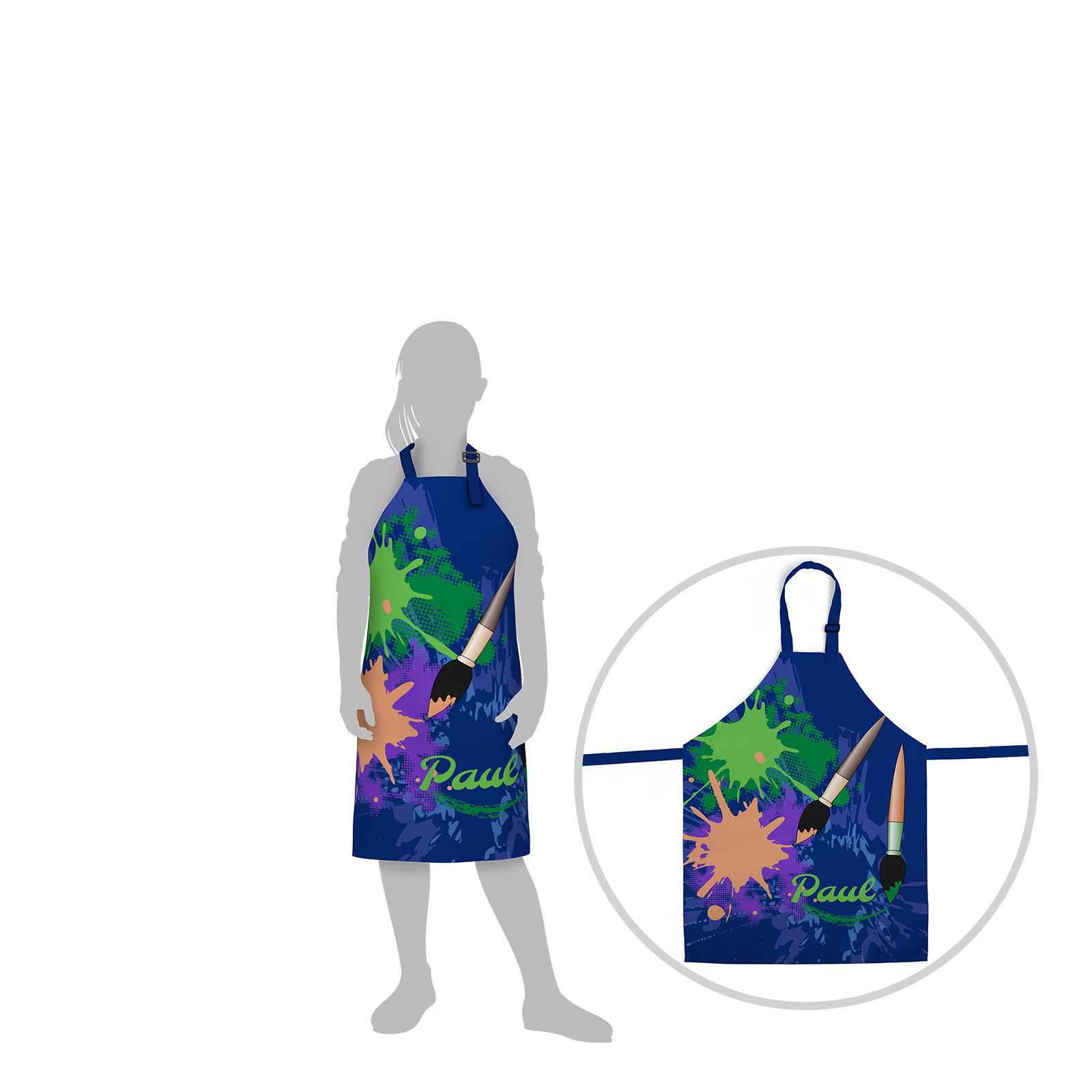 Photo apron for children with color motif