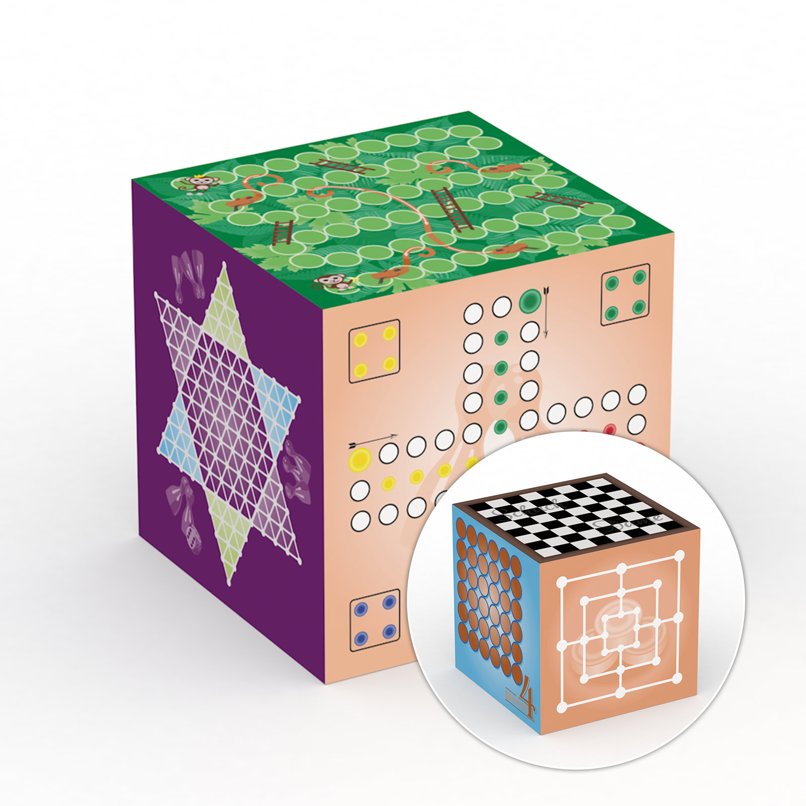 Cube seat 45 x 45 x 45 cm with game collection print