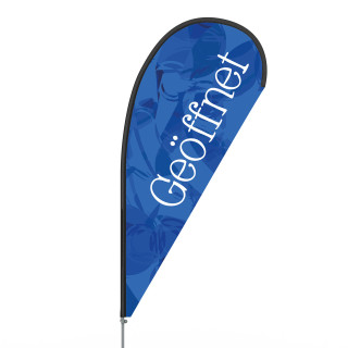 Bowflag Basic Tropfen, Gr. S, Hohlsaum schwarz - Geöffnet blau