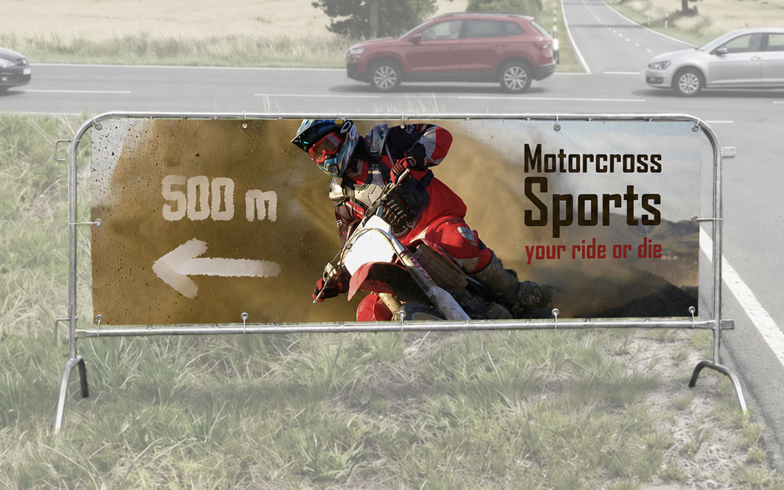 Banner for Crowd Control Barrier Motocross Event
