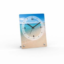 Rectangular photo alarm clock in portrait format made of acrylic glass