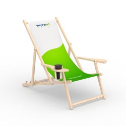 Wooden Deck chair with armrest & and cup holder
