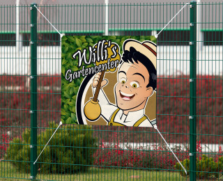 Fabic outdoor banner with clamp eyelets in every corner