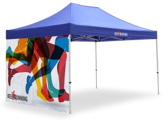 Folding tent with tent walls in use
