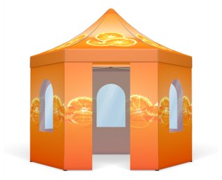 brilliantly printed hexagon tent
