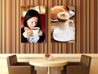 Textile poster with wall frame in the café