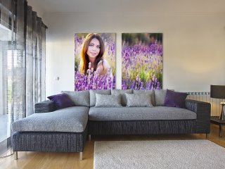 Textile poster with wall frame for living area