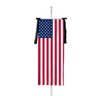 USA banner with mourning ribbon