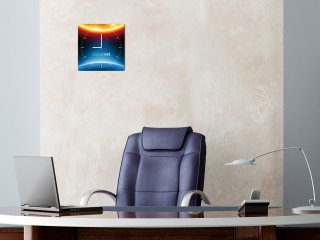 Square wall clock with company logo in an office