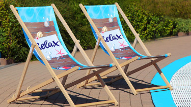 Deck chairs by a pool