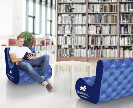 Inflatable couch and armchairs in a library