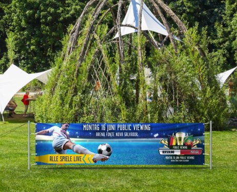 Banner with event advertising public viewing