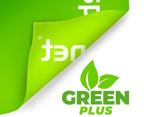 Flag material with GREEN Plus label