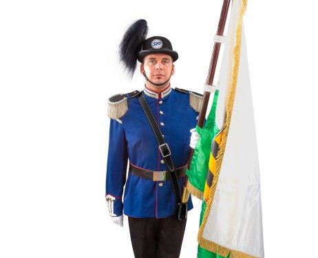 Flag bearer with black carrying strap
