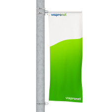 Street Banner Basic, oben mit Ausleger, unten mit Ösenhalterung