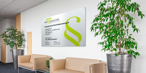 Poster on aluminium composite panel, brushed silver