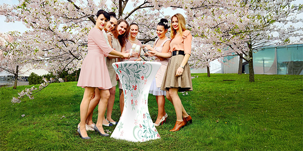 Cocktail table with cover at wedding reception